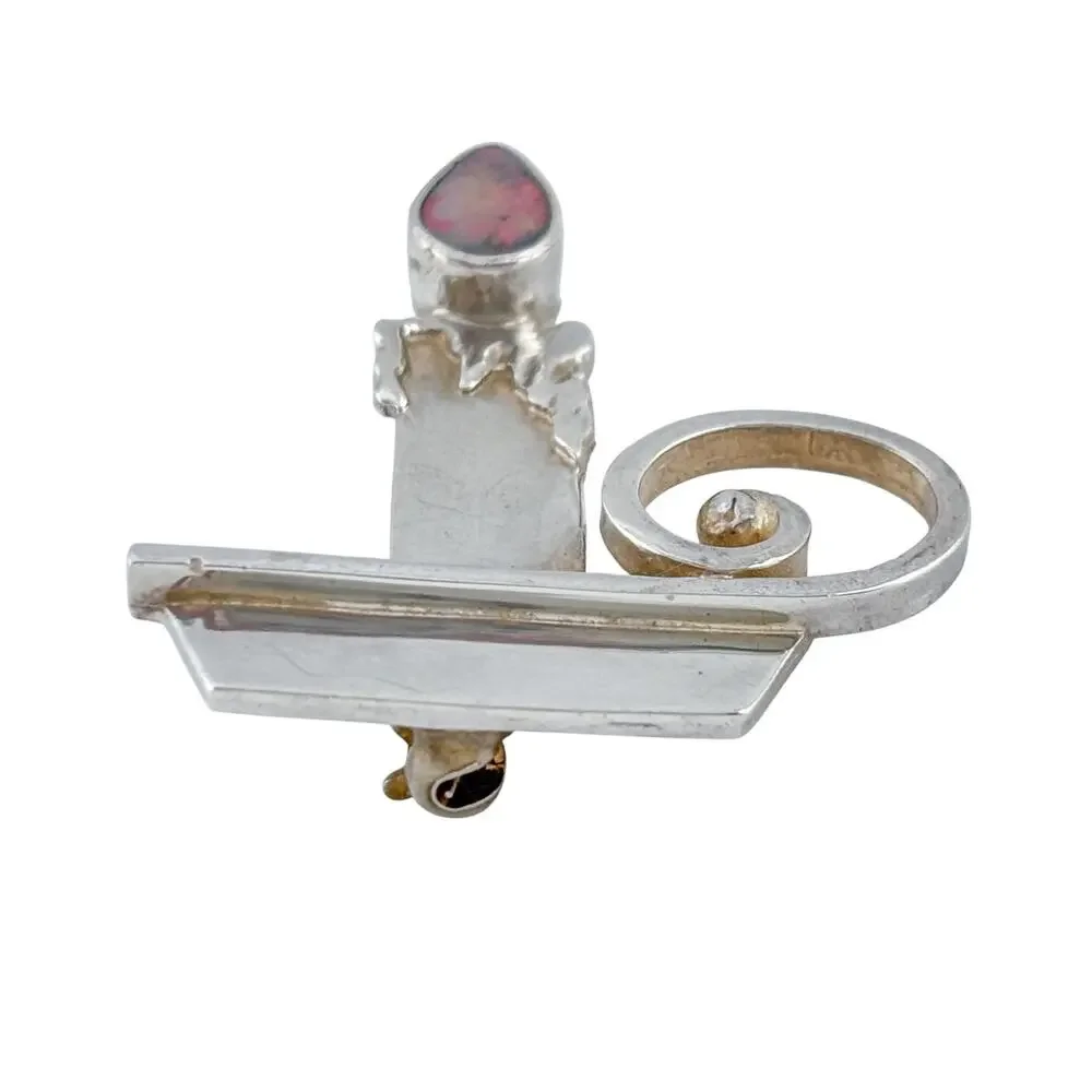 Vintage Sterling Silver 925 Opal Candle Brooch